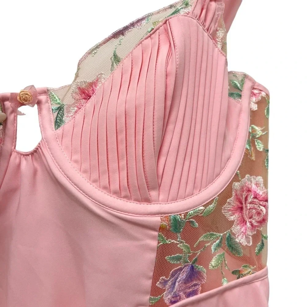 For Love And Lemons Pastel Rose Dress Slip Romantic Pink Mini women's Size XL - Picture 11 of 14